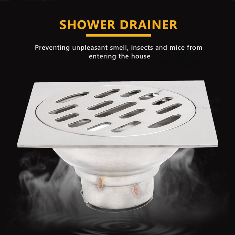 Thick Stainless Steel Anti-Odor Square Floor Drain Waste Drain Cover Hotel Bathroom Shower Drain 100X100mm