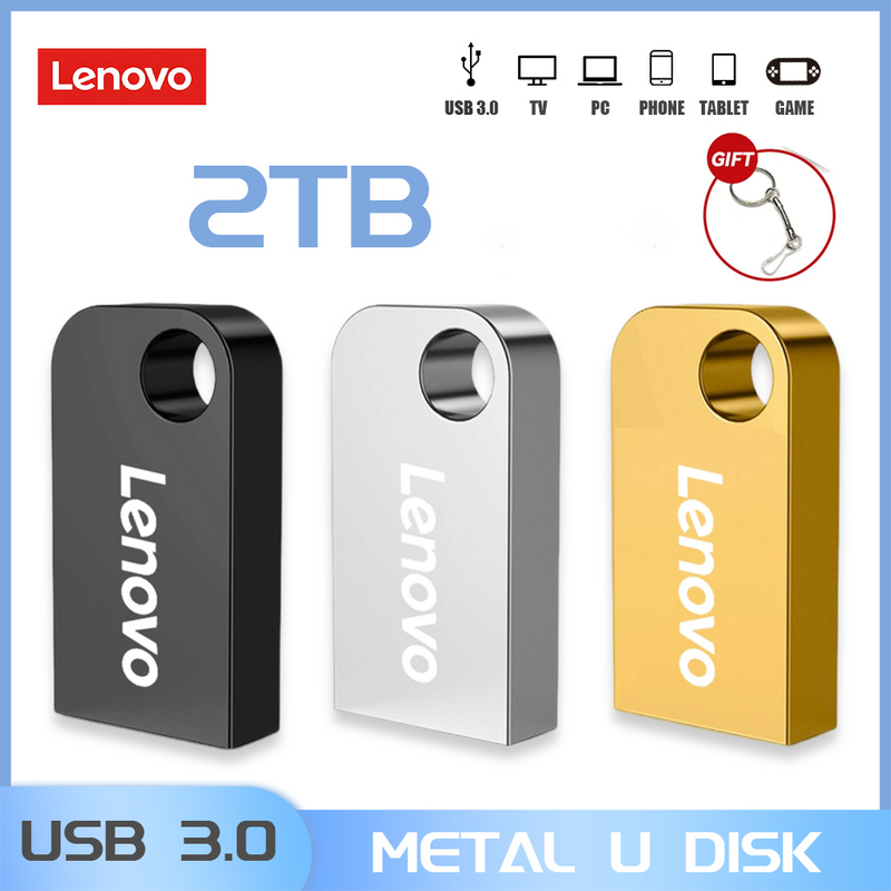 레노버 미니 펜 드라이브, 휴대용 방수 U 디스크, 고속 USB 3.0 데이터 전송, 금속 USB 플래시 드라이브, 2TB, 1TB, 512GB 메모리