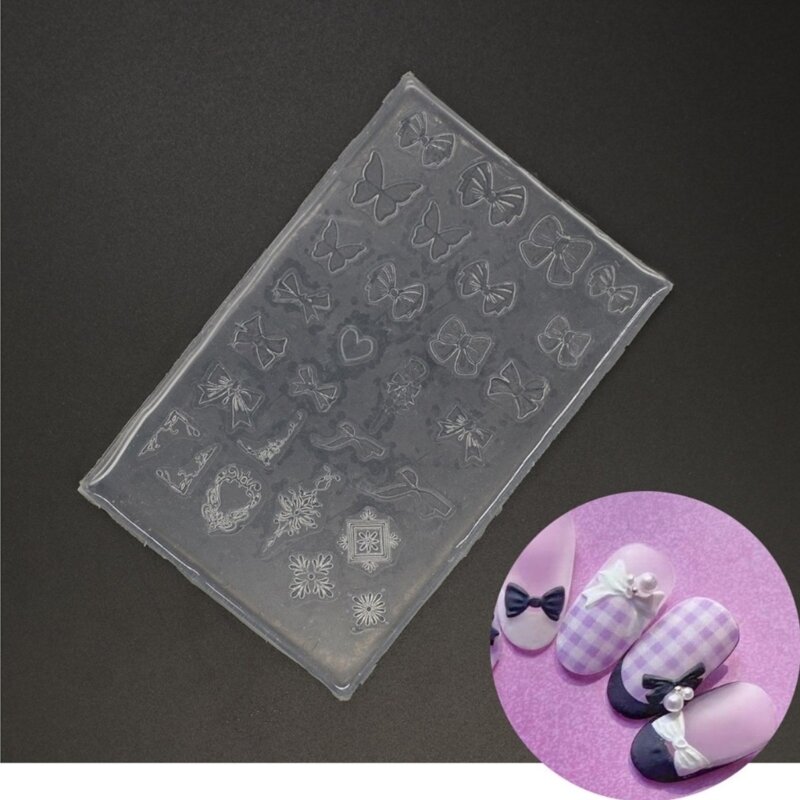 Soft Silicone Bowknot Art Mold Manicure Carving Mold Floral Patterns Moulds F19D