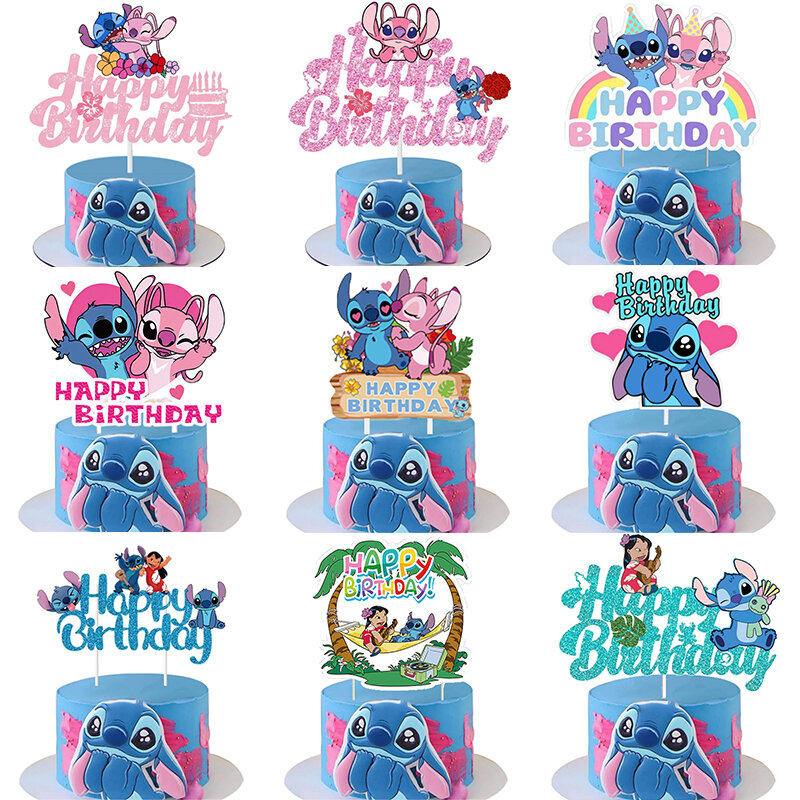 Lilo & Stitch Cake Topper Kids Cartoon Happy Birthday Cake Decor forniture per feste per bambini compleanno Baby Shower Party Supplies