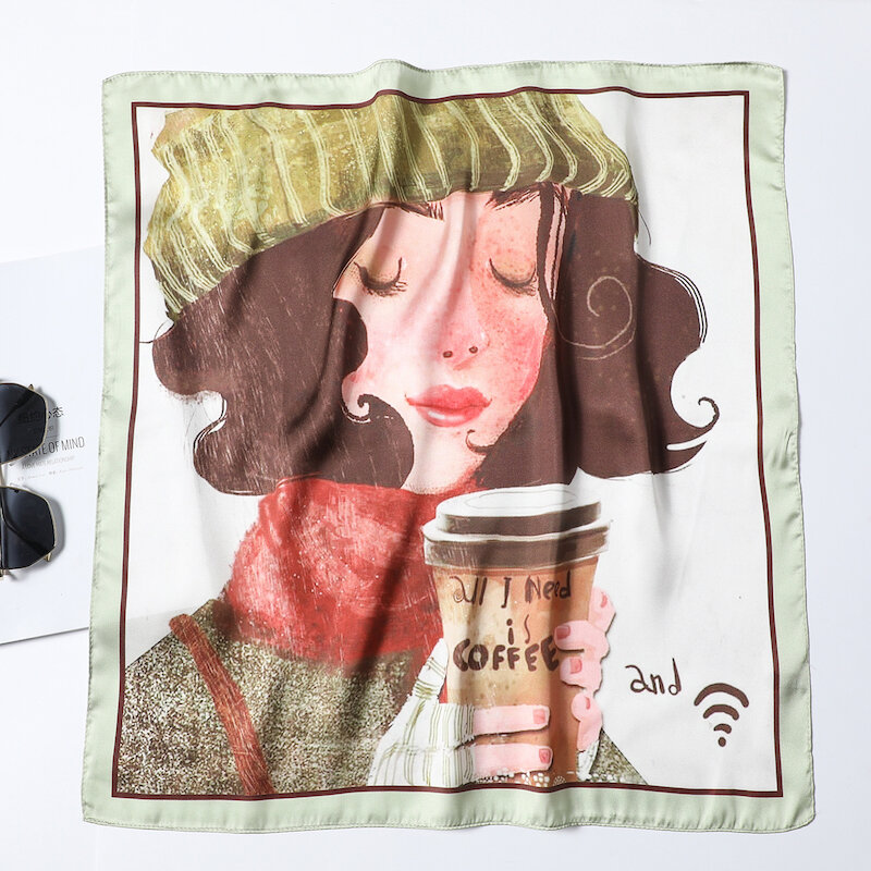 Шарф женский Шелковый с цифровым принтом, квадратный шейный платок, повязка на голову, 55*55 см