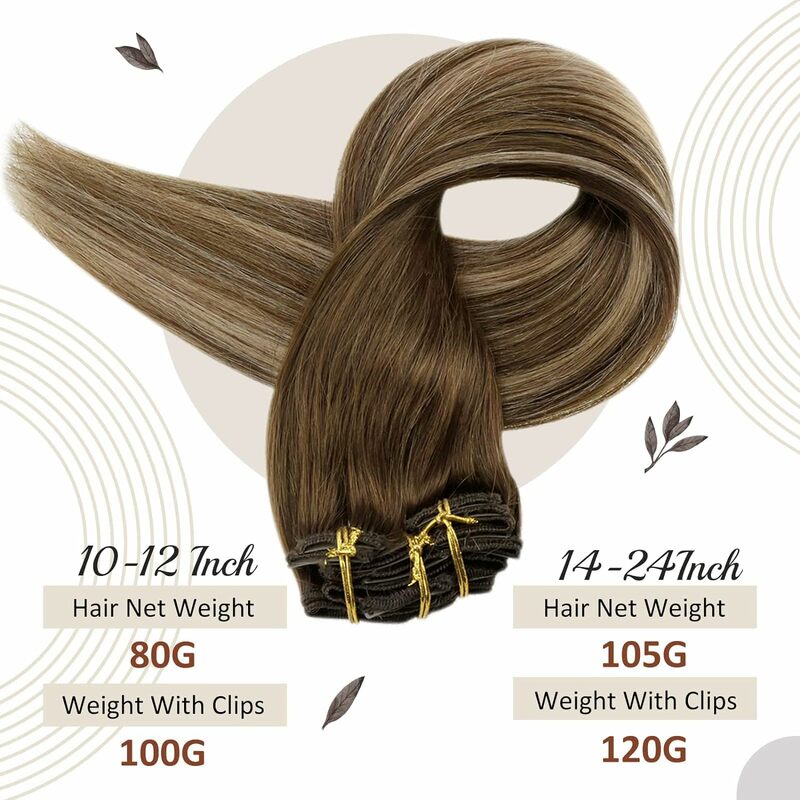 Extensiones de cabello humano brillo completo, extensiones de cabello humano con Clip, 50G y 120G, doble trama, cabello humano para mujer