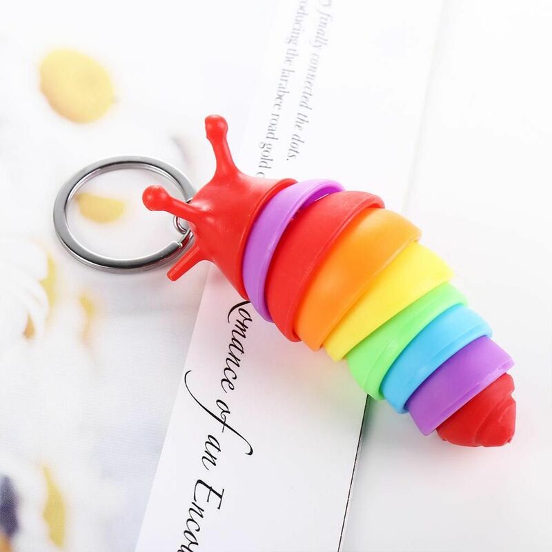 Mini Cute Finger Slug Snail Caterpillar Children Key Chain Relieve Stress Anti-Anxiety Squeeze Sensory Toys Child Bag Pendant