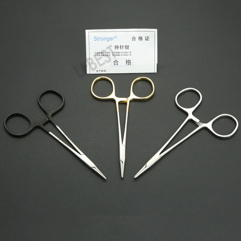 Porta-aghi a doppia palpebra con filo interrato Suzhou Shijiang porta-aghi manico in oro dente Fine acciaio inossidabile 12.5cm porta-aghi