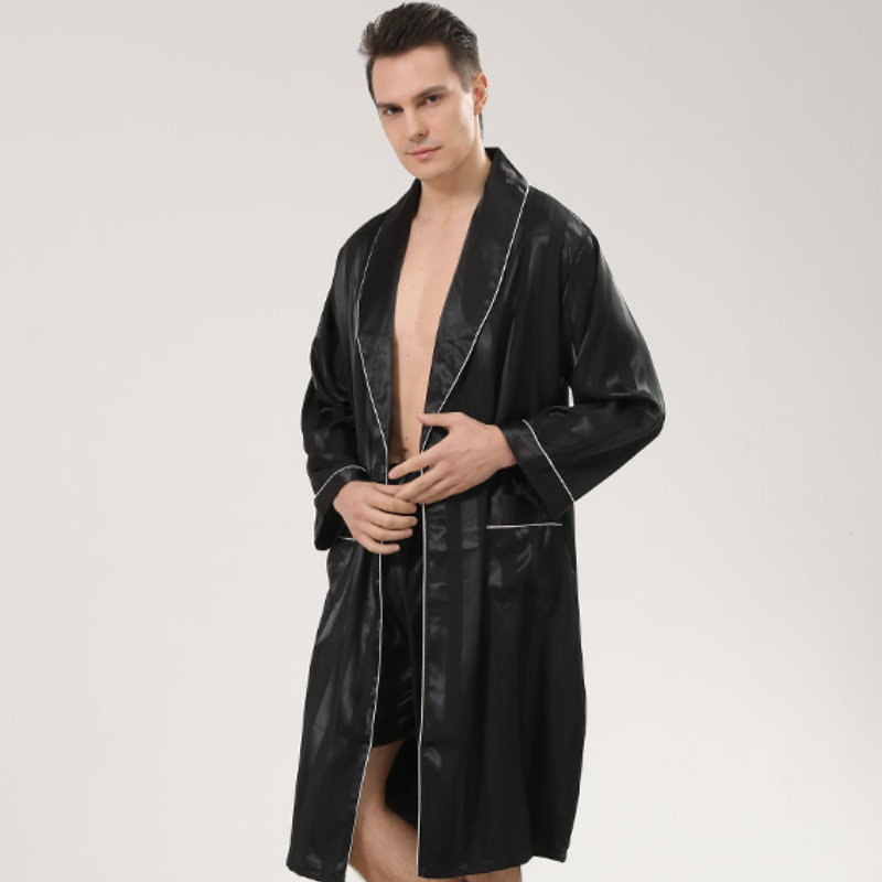 Lapel Kimono Robe Gown Set Men Pajamas Suit With Shorts Satin Sleepwear Home Clothes Rayon Male Nightgown Lounge Wear