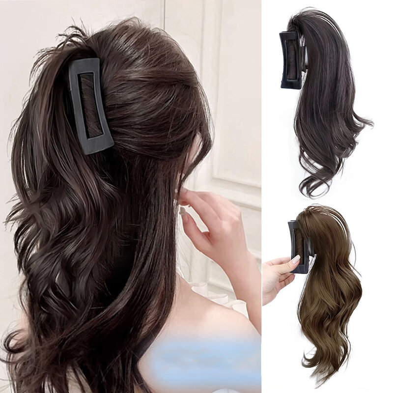 Horsetail Wig Female Gripper Style Simulation Long Curly Hair Large Wave Wig Synthetic Hair Women False Hair Piece