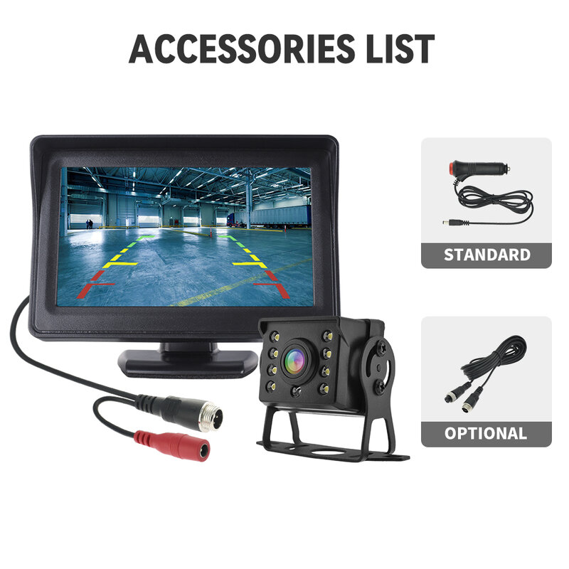 MJDOUD-cámara de visión trasera para coche, Monitor para estacionamiento de vehículos de camión, pantalla de 4,3 ", cámara trasera de 9-36V, visión nocturna, fácil instalación