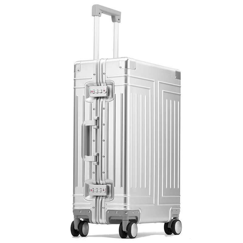 Całkowicie aluminiowa stop magnezu pokrowiec na wózek bagażowa metalowa luksusowa walizka podróżna hasło uniwersalna torba na pokład koła