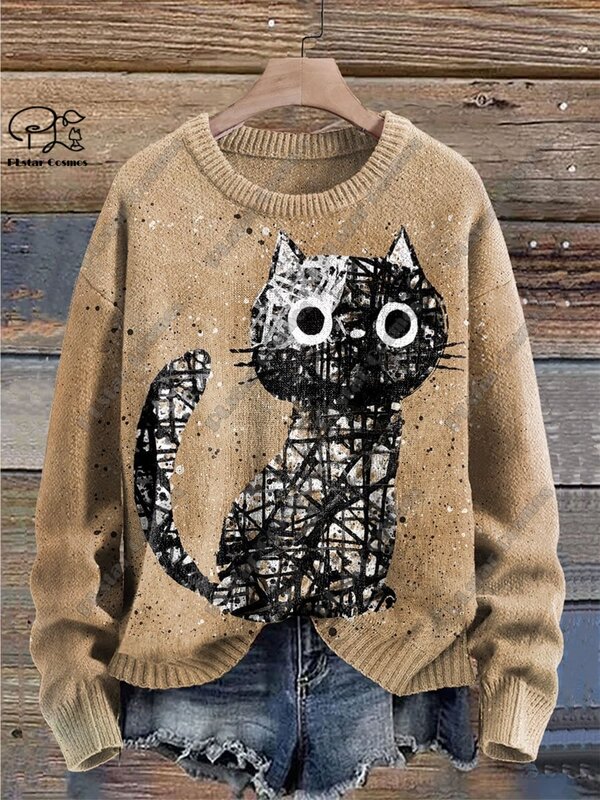 PLstar Cosmos new 3D printed animal series cute funny cat pattern ugly sweater winter street casual unisex M-13
