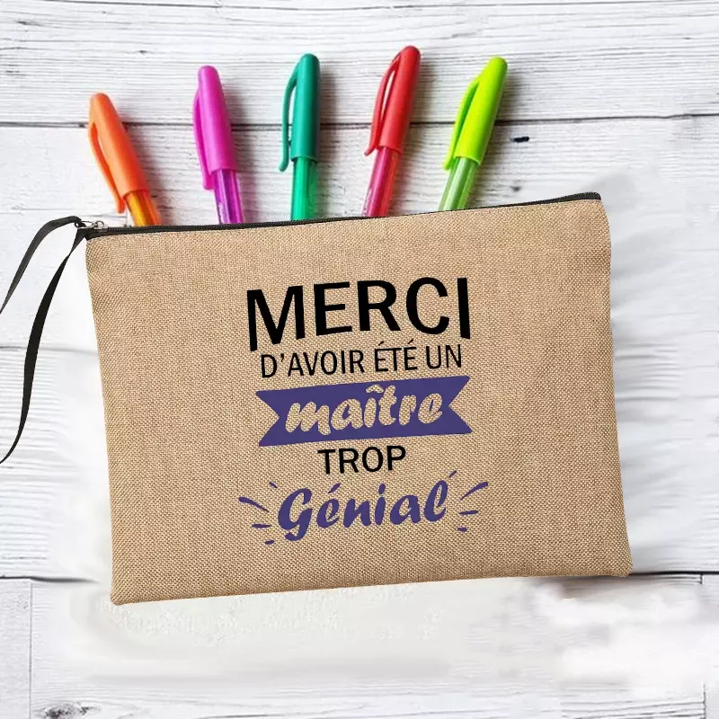 Merci Super Maîtresse Teacher's Storage Pouch Travel Toiletries Organizer Zipper Cosmetic Bags Makeup Bags Gifts for Maîtresse