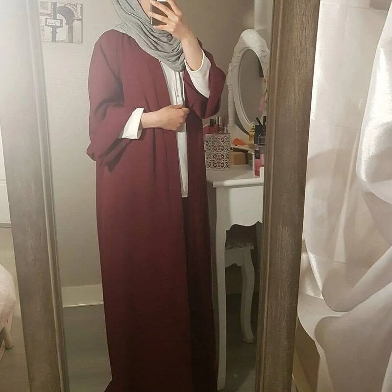 Новая абайя для мусульманской женщины пальто Длинная юбка женская абайя Дубай кардиган платье Повседневная Свободная однотонная абайя