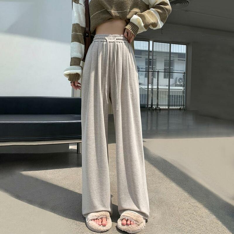 Wide-leg Pants High Elastic Waist Wide Leg Women's Pants Soft Solid Color Trousers with Deep Crotch Simple Style for Fall Winter