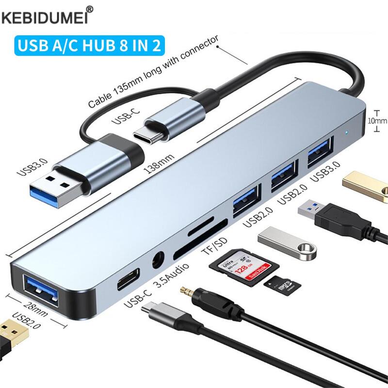 Stasiun Dok konsentrator Hub USB Tipe C, pembaca kartu Audio SD TF pemisah Dok Multi-hub untuk MacBook Air PC