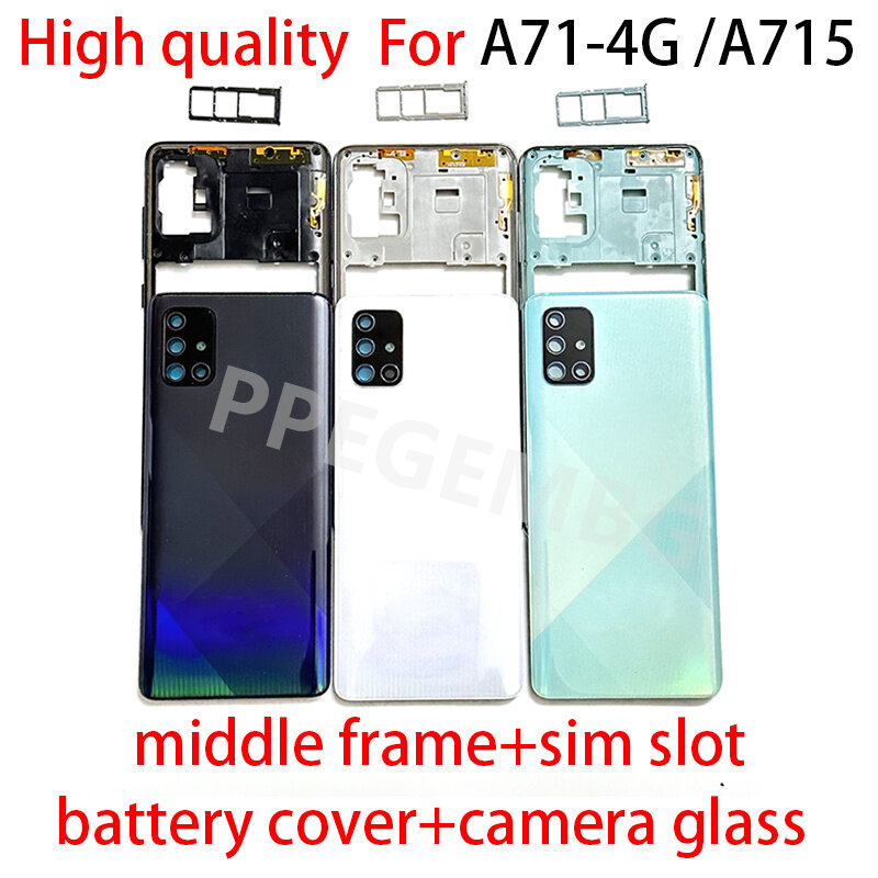 Pełna obudowa A71 4G etui do Samsung Galaxy A71 A715 A715F środkowa tylna pokrywa baterii tylna klapa + obiektyw aparatu + gniazdo Sim