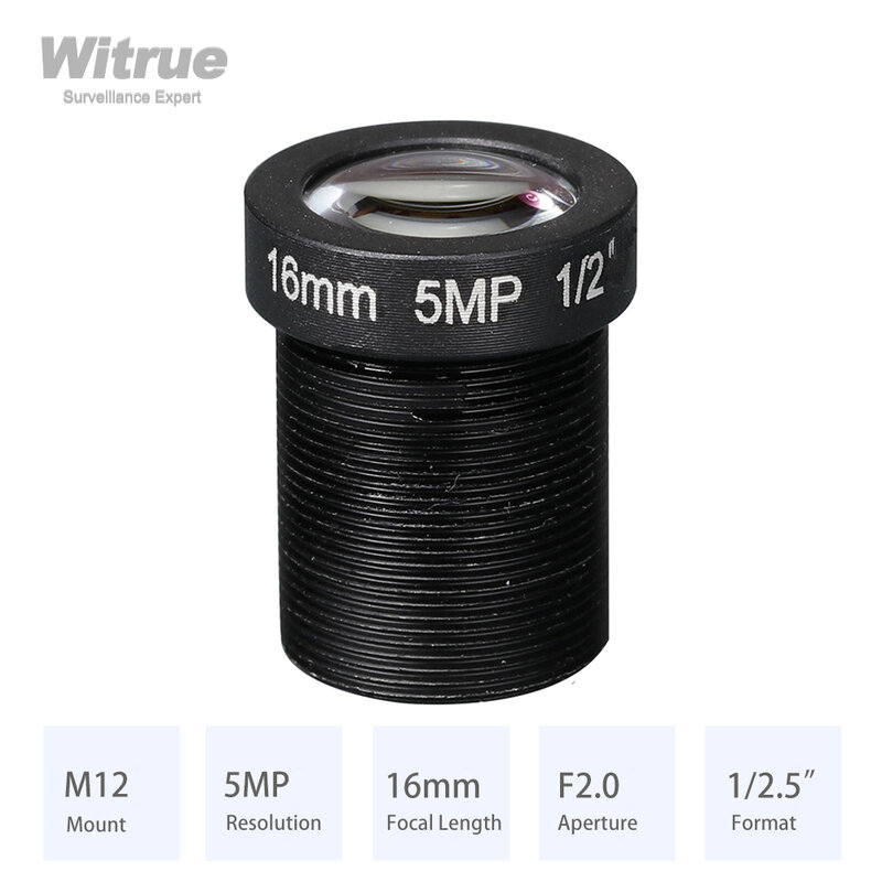 Witrue-Objectif HD 5MP M12 Mount 8MM 12MM 16MM Ouverture F2.0 Format 1/1/2 "pour Caméras de permission et de Sécurité CCTV