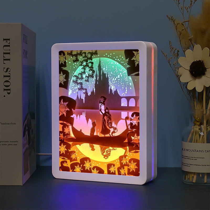 Boîte à lumière Led en 3D avec image de raiponce, veilleuse avec sculpture sur papier, cadre personnalisé, lampe de Table pour chambre à coucher, cadeau de vacances pour enfant