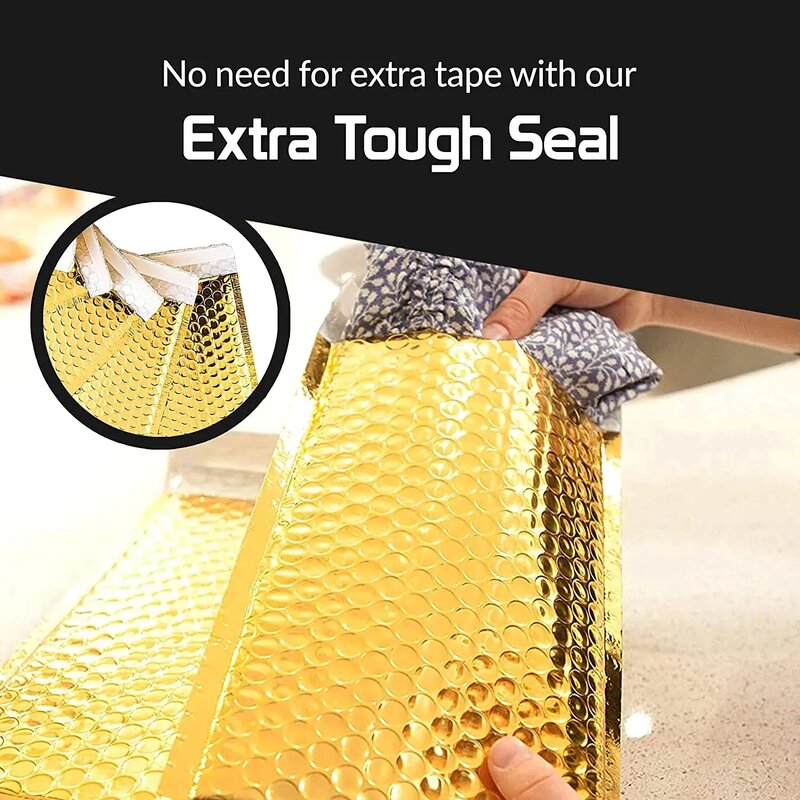 100 Pcs Bubble Mailers Gold Poly Bubble Mailer Self Seal Padded Envelopes Gift Bags Laser Packaging Envelope Bags for Book
