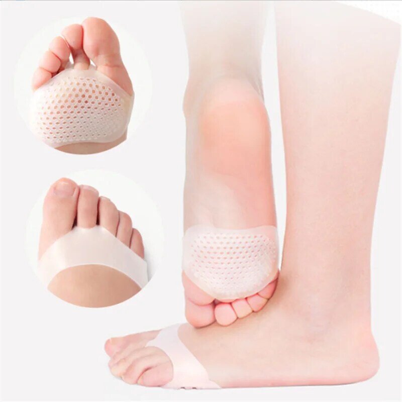 Bantalan Metatarsal silikon kaki depan, sol bantalan elastis tumit tinggi pelindung antiselip pijat kaki Orthotics pereda nyeri