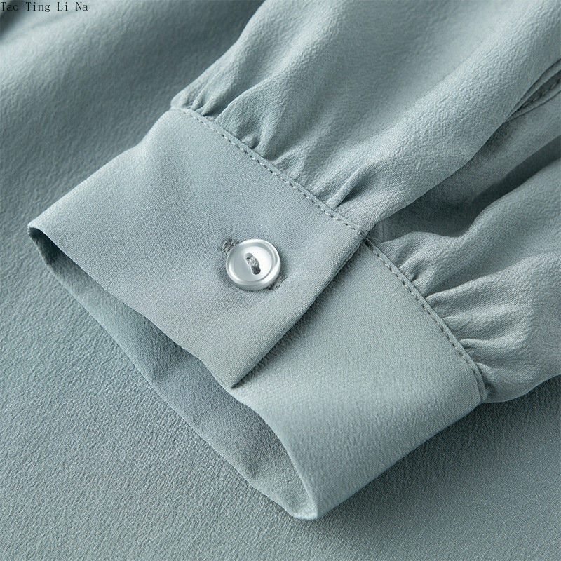 Camicia da donna in vera seta di gelso con fiocco camicia a maniche lunghe in vera seta O5