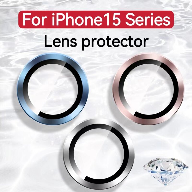 For iPhone 15 PLUS  Metal Ring Tempered Glass Full Cover Camera Lens Protector For iPhone 15 Pro Max Protective Cap