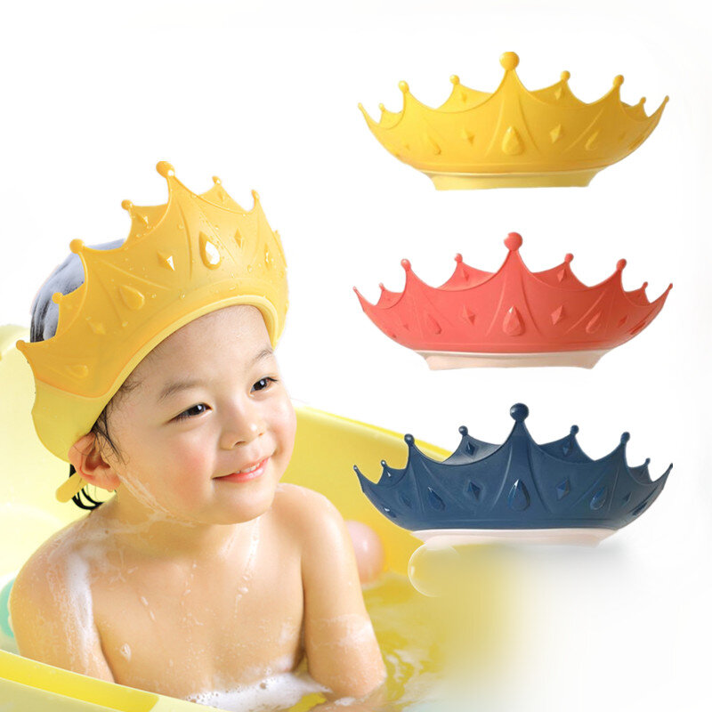 Crown Design Shampoo Cap Wash Hair Cap Avoid Wetting Eyes Ear Adjustable Bathing Shower Cap for Baby Children Birthday Gift