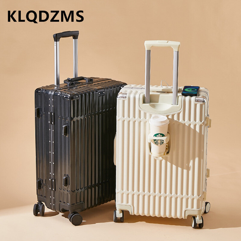 KLQDZMS 20 "22" 24 "26 inci tas koper kualitas tinggi bingkai campuran aluminium casing troli kotak asrama kapasitas besar beroda