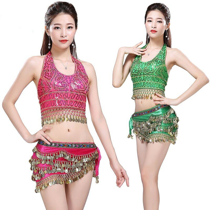 Belly dance set tassel waist chain coin Indian dance strapless hip skirt stage bar performance costumes for women