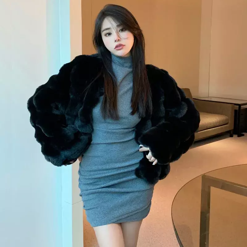 2023 Winter Fashion Faux Fur Coat Women Korea Fashion Warm Feather Coats Cardigan Short Outercoat Lady Party Elegant Outfits New