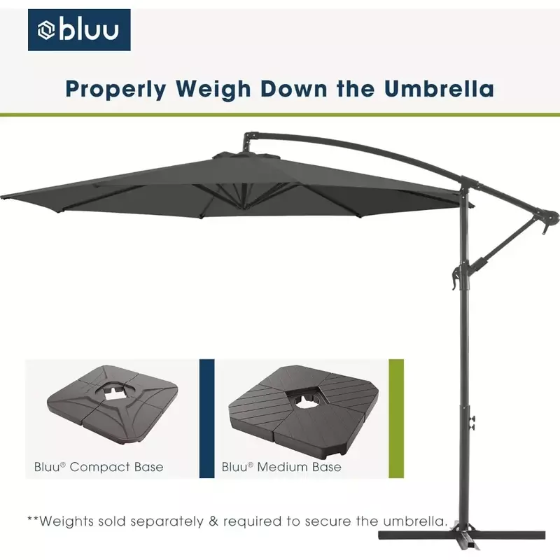 Guarda-chuva deslocado do pátio suspenso, resistente ao desvanecido, manivela e base cruzada, cinza, cantilever ao ar livre, 10 pés