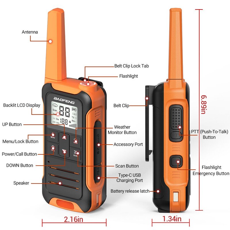 2 Stück baofeng f22 mini walkie talkie pmr446 frs tragbares Zwei-Wege-Radio-LCD-Display-Typ-C-Ladegerät für die Jagd
