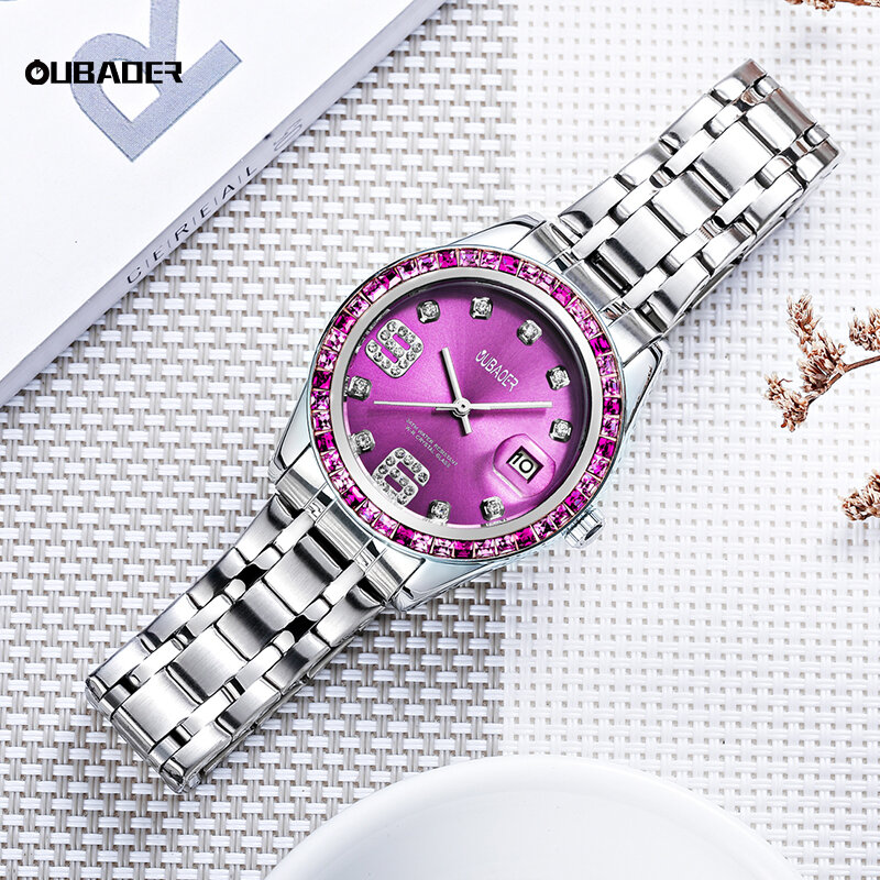 Oubaoer-女性用クォーツ時計,ステンレススチール腕時計,シンプル,防水,発光,女性用,新しい2023コレクション