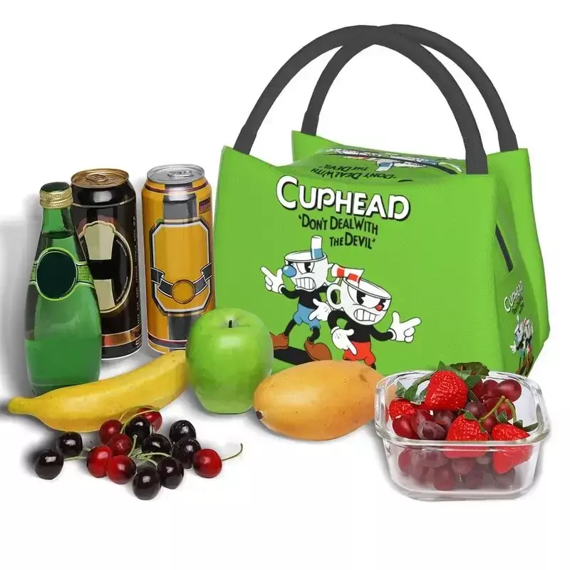 Custom Cuphead And Mugman Lunch Bags Women Cooler Warm Insulated Lunch Boxes for Work Pinic or Travel