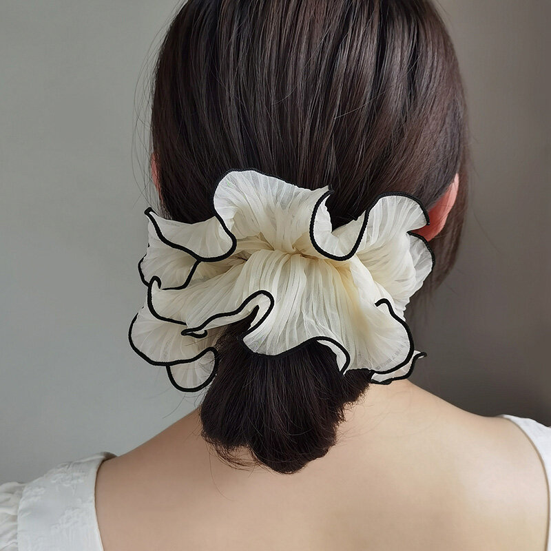 Coreano Rugas Chiffon Scrunchies para Mulheres e Meninas, Doce Exagerado Ponytail Holder, Hair Band, Acessórios para Cabelo