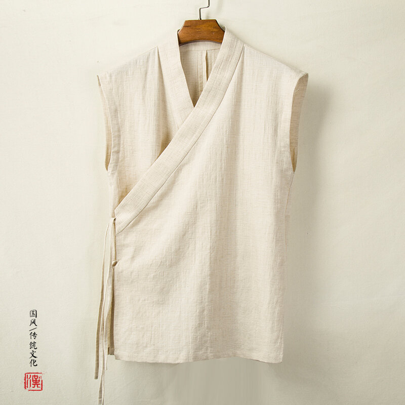Trung Quốc Quần Áo Truyền Thống Hanfu Vest Nam Cotton Linen Không Tay Nam Đường Phù Hợp Với Áo Khoác Cardigan Kimono Nam Xẻ Top