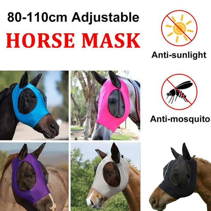 Neue mehrfarbige Pferde masken Anti-Fliegen würmer atmungsaktive dehnbare Strick gitter Anti-Mücken maske Reit ausrüstung