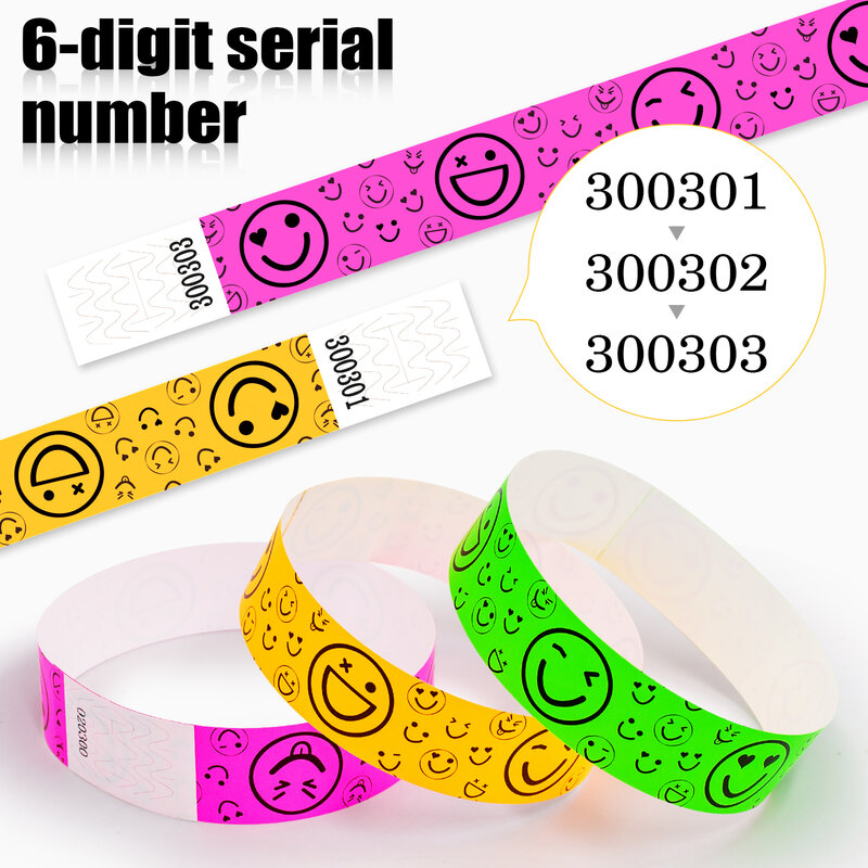 600 buah Smile kertas sintetis fluoresensi gelang lengan ikat tangan sekali pakai gelang identifikasi tanda masuk tamu