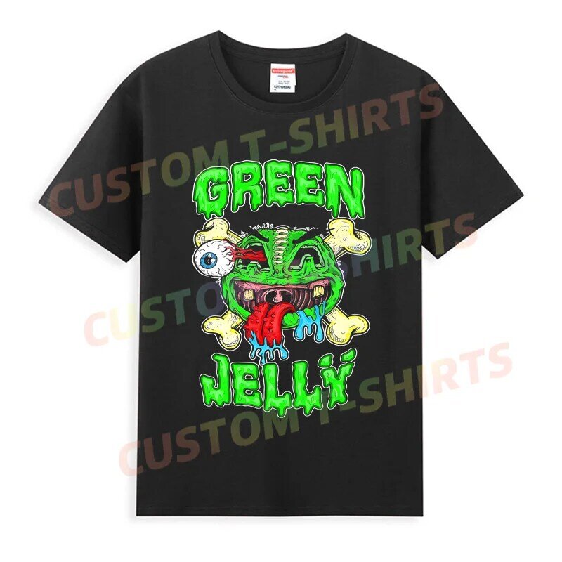 Obral Besar Musim Panas 2024 kaus Jelly Band hijau hitam katun T-shirt Hip Hop pakaian jalanan lengan pendek pria