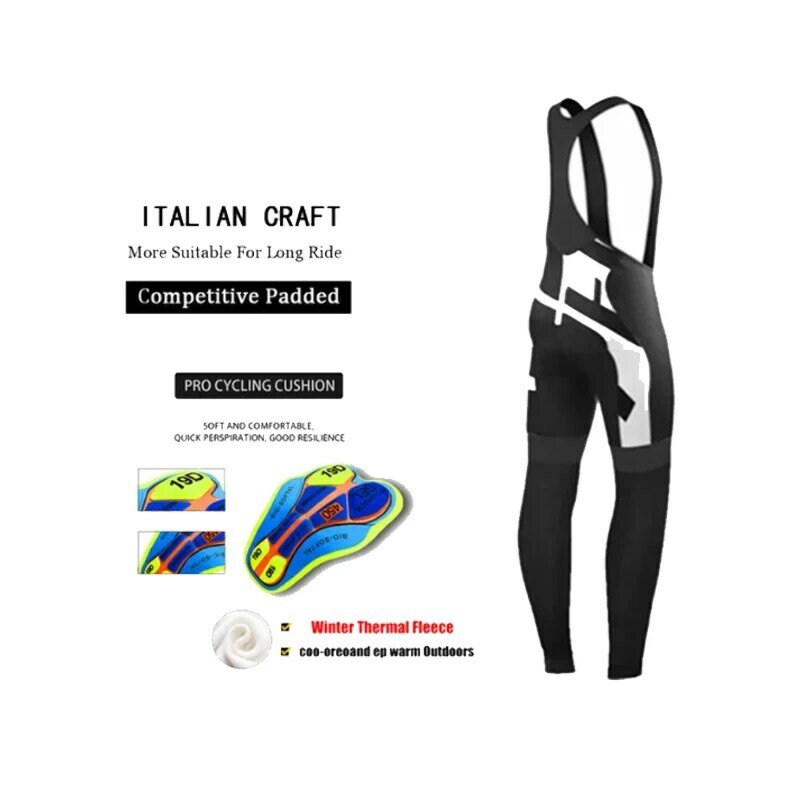Coolmax-Pantalon long de vélo de montagne thermique, chasuble de cyclisme, coussin en gel 19D, garder au chaud, FJWinter, 2024