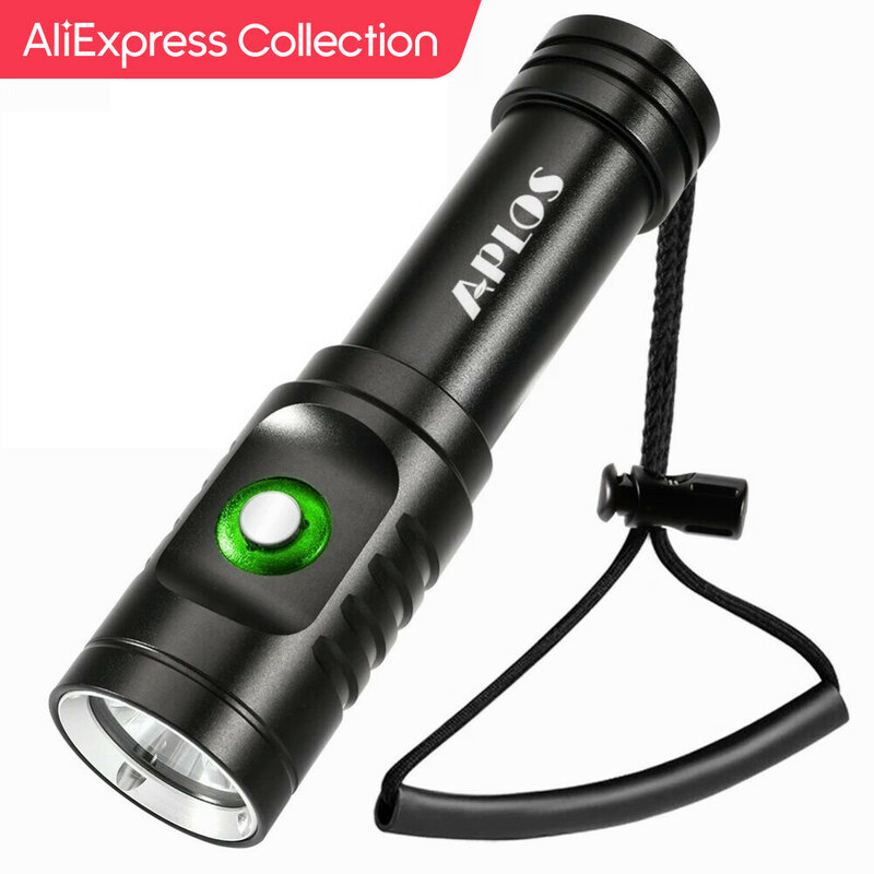Coleção AliExpress Lanterna de mergulho LED, tocha impermeável IPX8, IPX8, 100m recarregável, AP01, 1050 Lumens, XM-L2, 5000K
