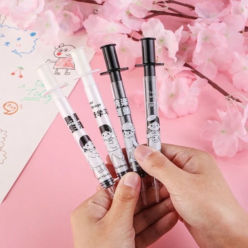 Jarum kreatif silinder netral pena dapat ditarik menyenangkan Syringe Pen untuk siswa perlengkapan sekolah ulang tahun mainan pesta hadiah