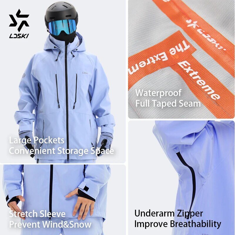 LDSKI Ski Jackets Women Men 3L Fabric Snowproof Powder Skirt Waterproof Thermal Coat Winter Warm Suit Snowboard Wear Extreme2.0