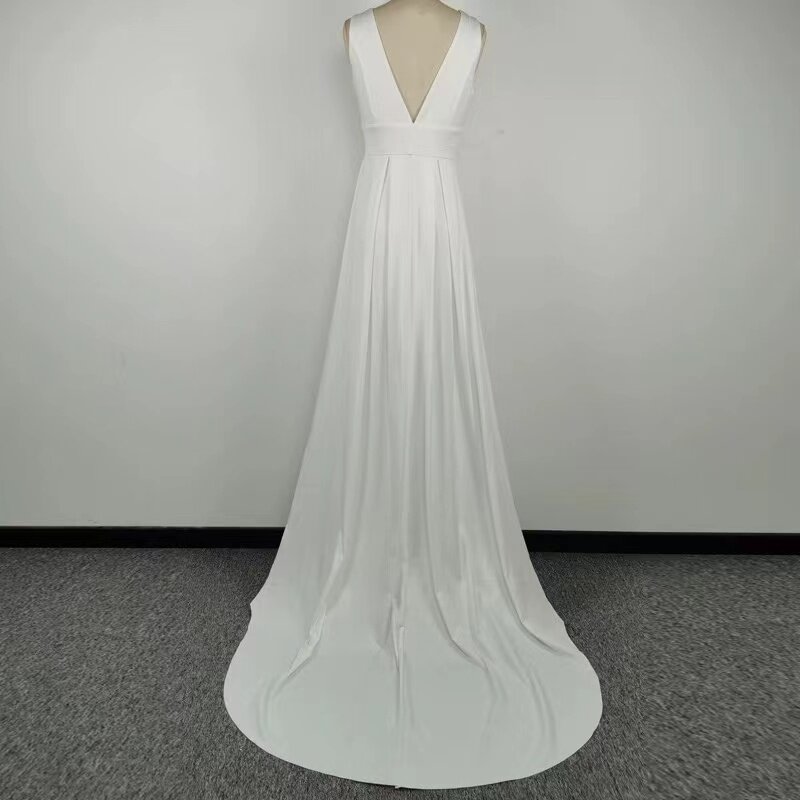 Vestido de novia de sirena con espalda descubierta para mujer, vestido de novia minimalista, elegante y Simple con tren de barrido