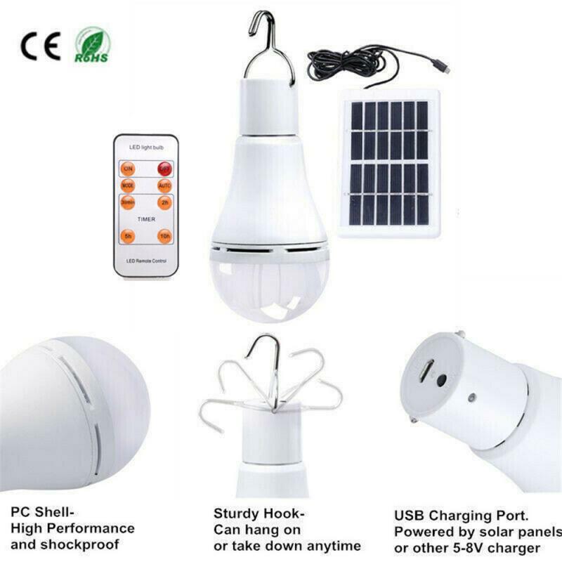 Lampu gantung portabel, bohlam cahaya LED tenaga surya 20 COB mode, lampu bohlam energi dapat diisi ulang USB untuk berkemah luar ruangan, lampu tenda tenaga surya