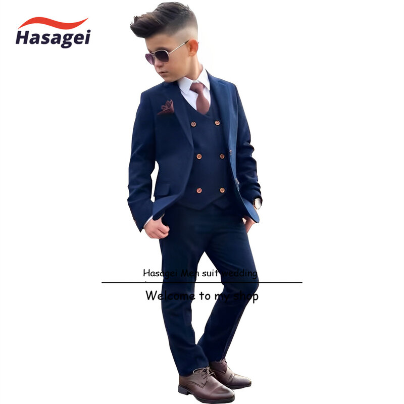 Turquoise Kids Formal Suit 3 Piece Double Breasted Vest Wedding Boys Tuxedo Custom Outfit Party Dress