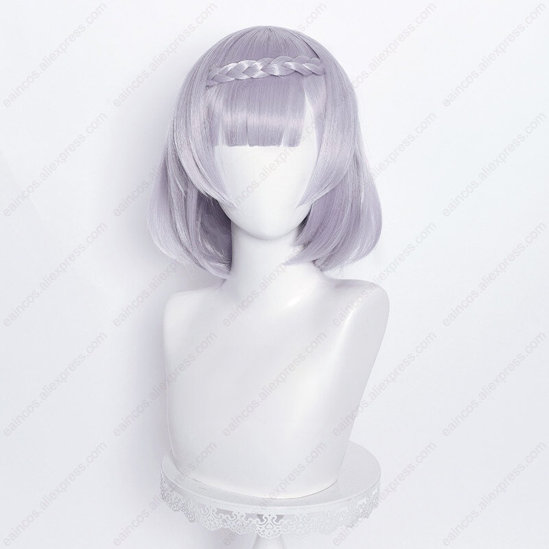 Noelle wig Cosplay 35cm, wig kepang perak ungu panjang tahan panas rambut sintetis wig Halloween