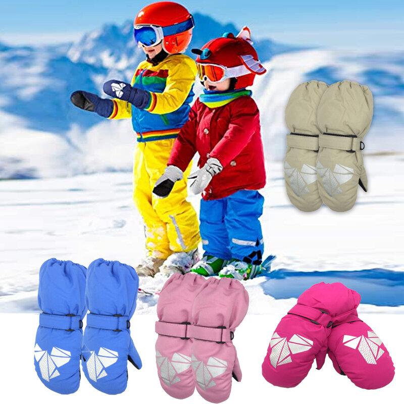 1 Paar Kinderwanten Winter Waterdichte Warme Sportuitrusting Kinderen Geschenken Elastisch Ontwerp Buitenactiviteiten Winter Blauw