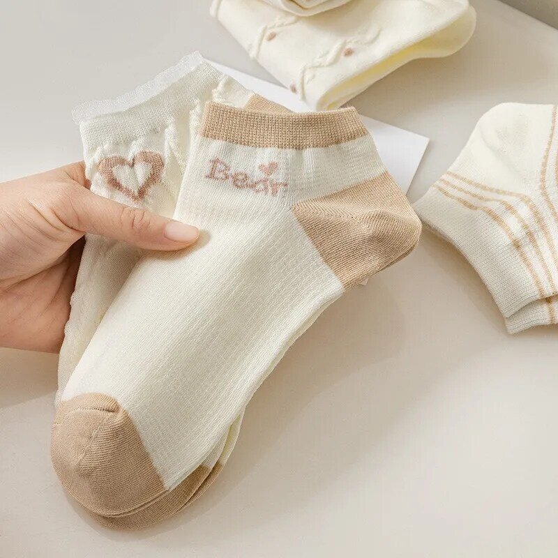 Женские носки в полоску, милые кружевные Хлопковые женские носки в стиле колледжа, женские носки до щиколотки, H101