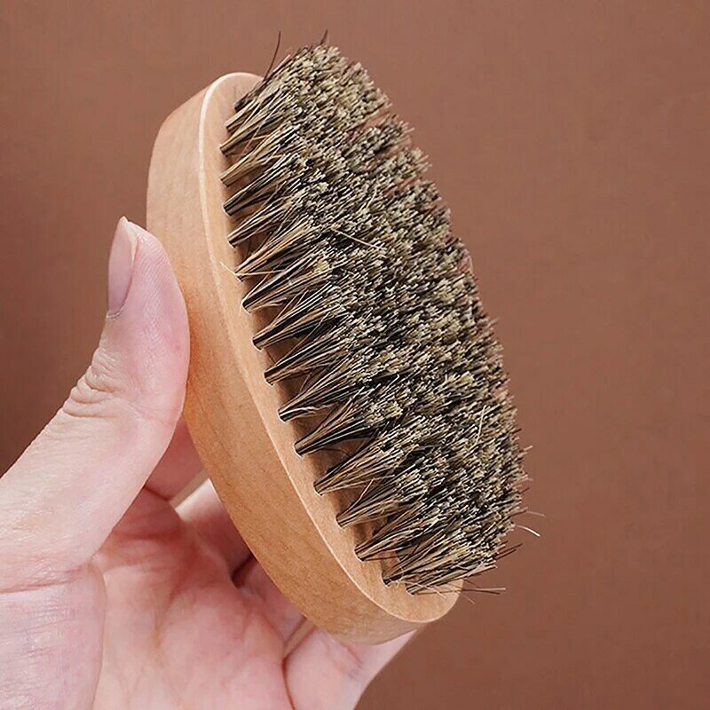 Cepillo de barba de cerdas de jabalí Natural para hombres, bambú, madera de haya, bigote, herramienta de limpieza facial Suave, masaje, Estilismo, barbero