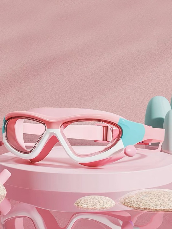 Occhiali da nuoto di grandi dimensioni impermeabili e antiappannamento per bambini ad alta definizione, comodi occhiali tappi per le orecchie collegati in Silicone