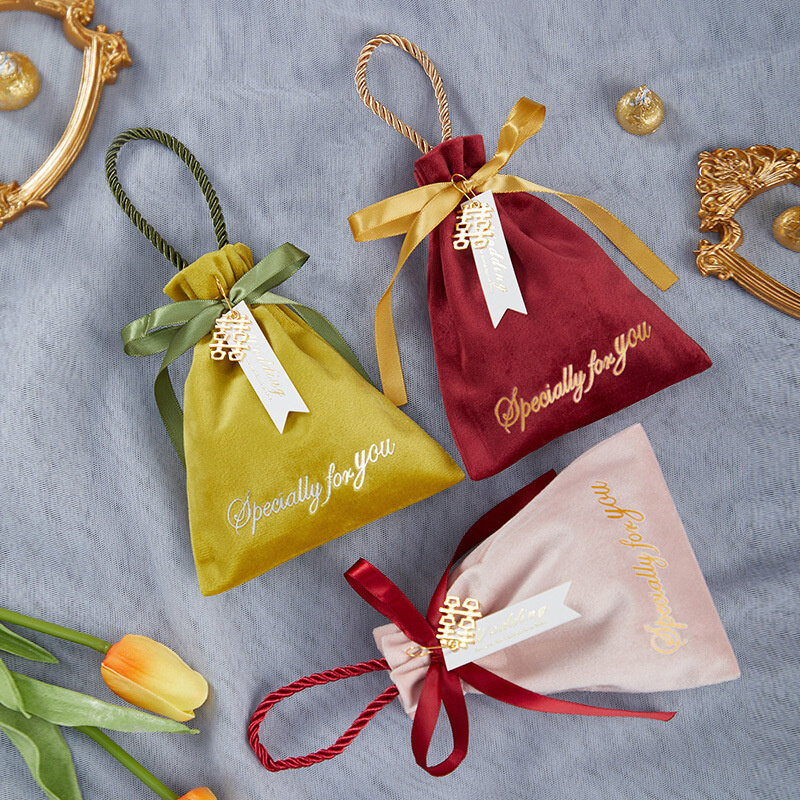 벨벳 드로스트링 포켓 중국 스타일, 창의적인 사탕 보관 가방, 다기능 귀여운 휴대용 미니 핸드백, 결혼식용